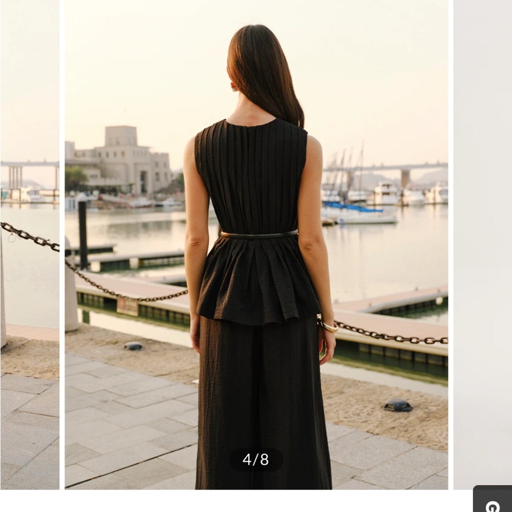 Commense Peplum Top Wide-Leg Pants Set With Belt - Picture 5 of 8
